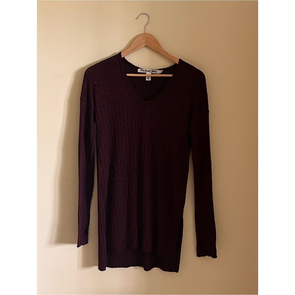 Anthropologie Michael Stars Long Sleeve V-Neck Top - Deep Plum